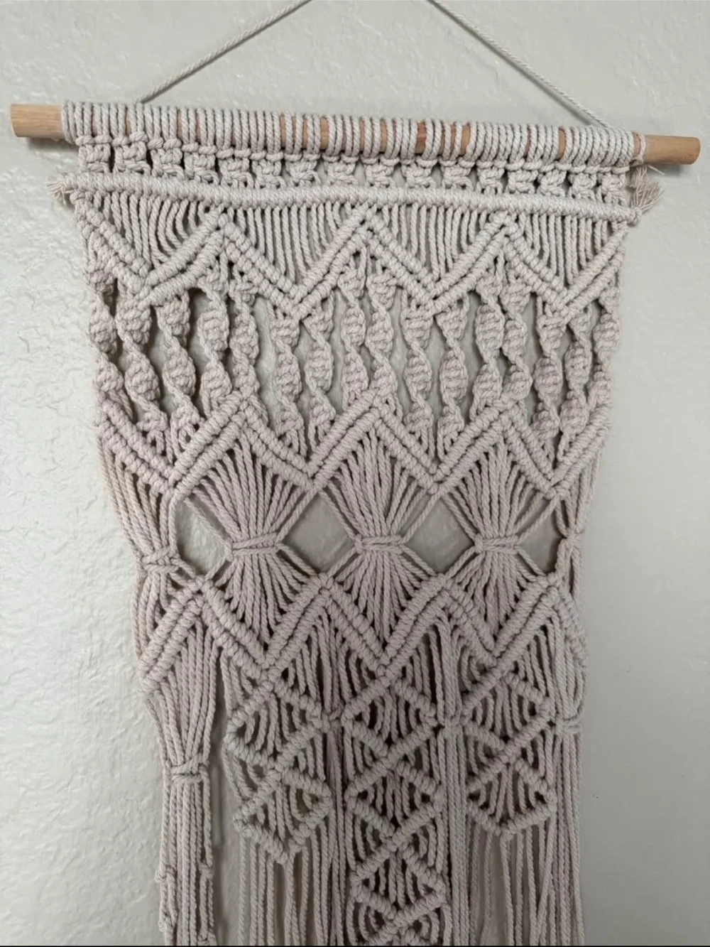 Handmade Beige Macrame Wall Hanging Crochet Tapestry